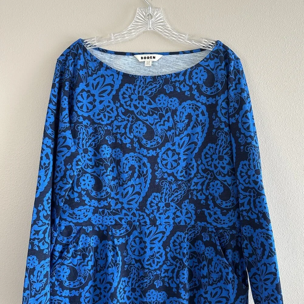 Boden Florrie Cotton Jersey Knit Long Sleeve Dress, Blue Print, 14 - Picture 2 of 8